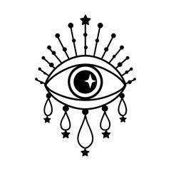 Eye boho. Lineart Vector illustration. Flower moon , Magic celestial witchcraft symbol. Masonic symbol. Hand drawn logo or emblem