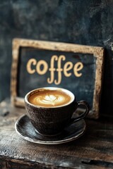 words coffee on beautiful coffee background. Selective focus.