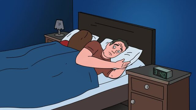 Animation about a person who has trouble sleeping, 2D stylized animation.