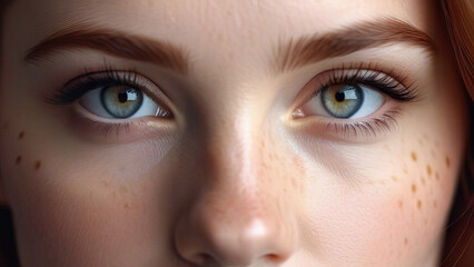 Fototapeta premium Redhead Woman with Freckles Close-Up Portrait