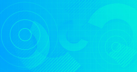 Obraz premium Light blue green turquoise abstract dynamic circles with dots, diagonal lines, soft shadow. Circular gradient modern trendy cover background. 3d geometric technology blank futuristic HUD. Clean blank
