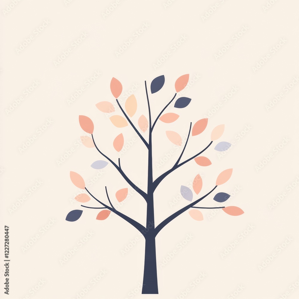Aufkleber Stylized tree icon with branches and colorful leaves on a light background showcasing natures beauty. Generative AI