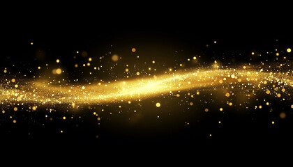 Golden glitter dust sparkles on a black background, symbolizing luxury and celebration of various festive events