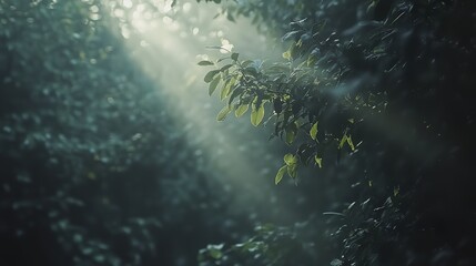 Fototapeta premium Tranquil forest bathed in soft sunlight, earthy tones blending harmoniously, evoking peace and natural serenity.