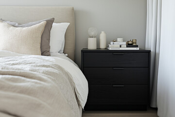 A Minimalist Drawer Within a Sleek Black Nightstand for Modern Bedroom Decor