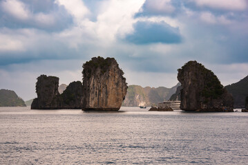 Beautiful landscape of Ha Long bay in Vietnam with islands and boats