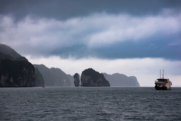 Ha Long bay in Vietnam during bad stormy weather