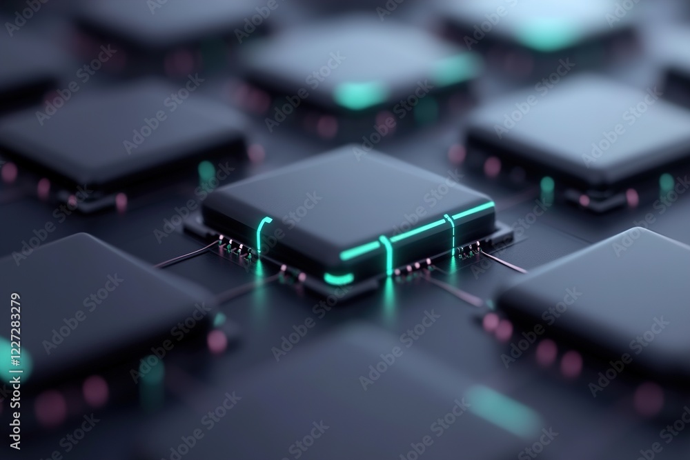 Poster vibrant glowing circuits interlink various components, creating an intricate network. this abstract 