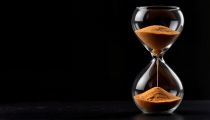 Elegant glass hourglass with golden sand symbolizing the fleeting nature of time