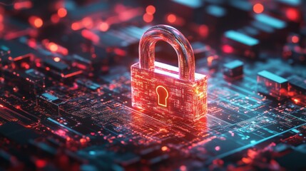 A red and blue electronic device with a keypad and a lock