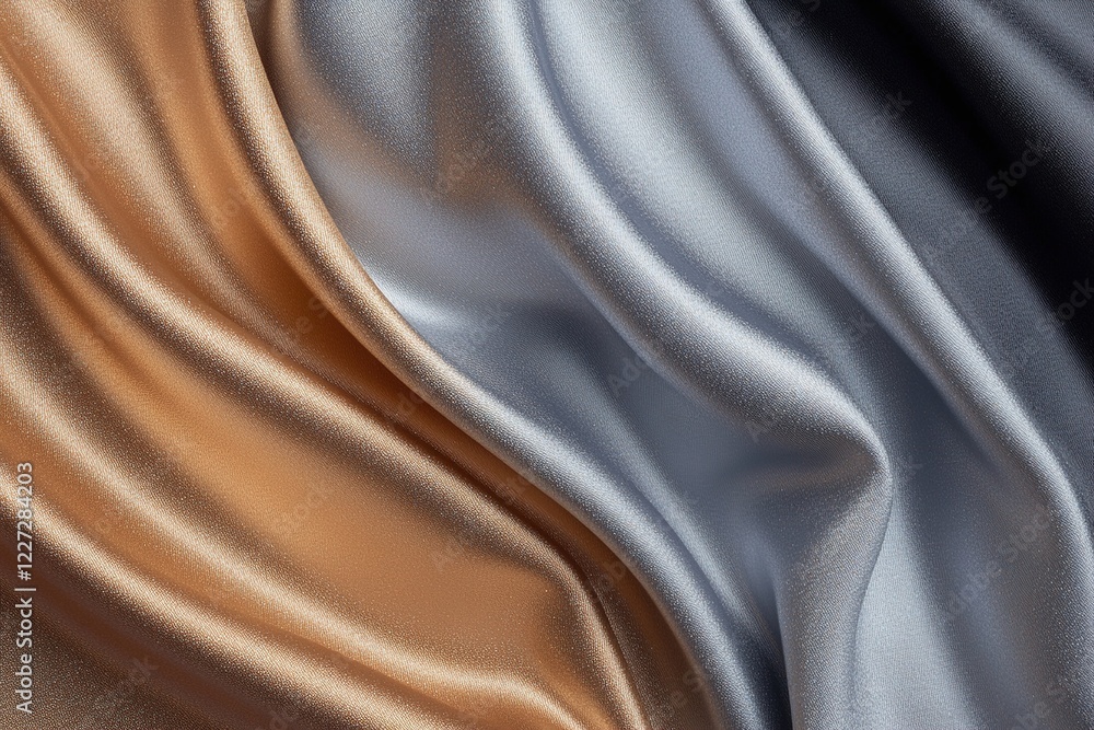 Poster soft metallic drapes flow gracefully in rich gold, silver, and black tones. the fabric showcases a d