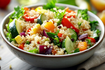 A Fresh Organic Quinoa Salad with Roasted Vegetables and a Lemon Dressing