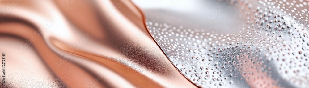 Poster richly textured surfaces in rose gold ripple and flow, creating an abstract display of metallic eleg