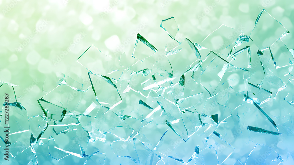 Poster transparent shattered glass effect with soft reflections on a gradient background