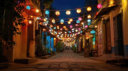 Obraz premium Illumination of buildings and streets with decorative lights and lanterns during Diwali