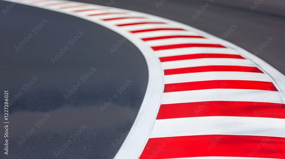Poster red and white striped race track curve. a thrilling speedway design element, adding excitement and e