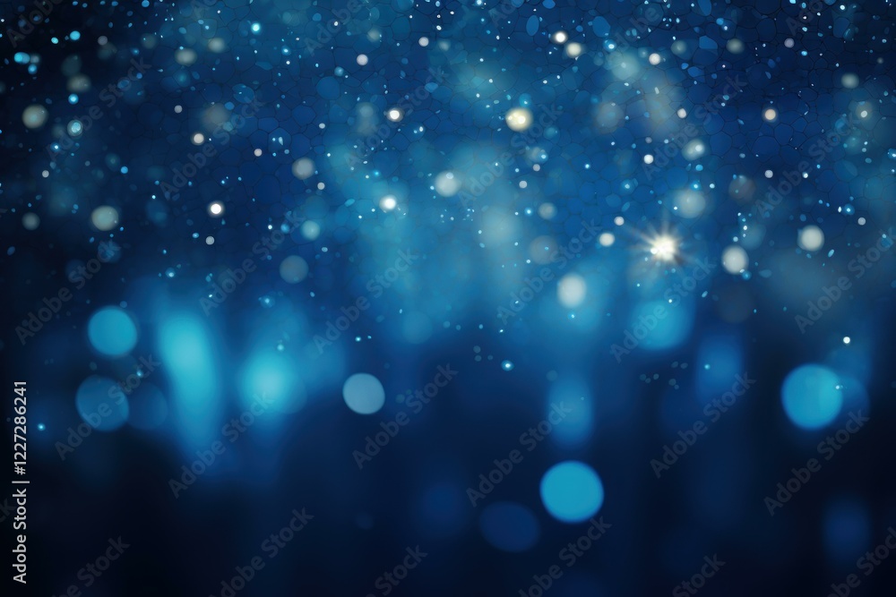 Poster abstract blue bokeh background with sparkling glittering lights and particles creating a magical and