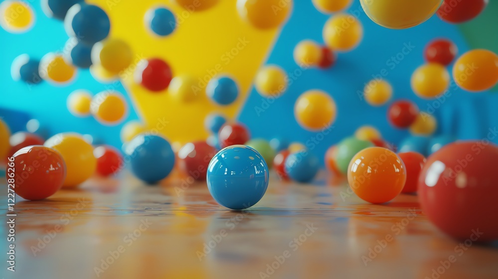 Poster colorful 3d balls in motion. the balls have different colors and are reflected on the surface. the b