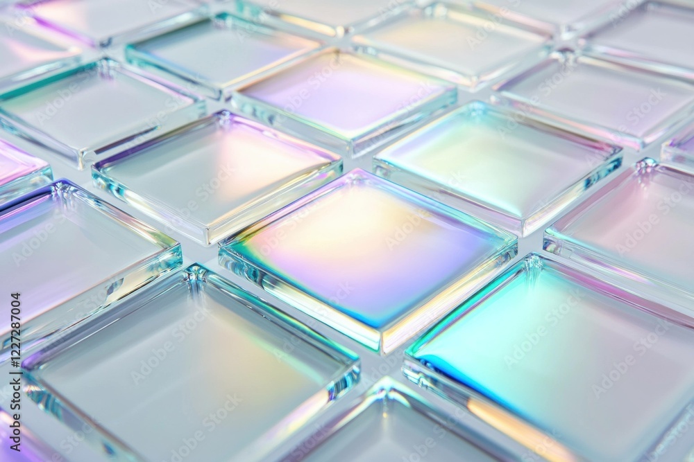 Aufkleber abstract glass tiles with iridescent colors on a soft white background, creating an elegant and mode