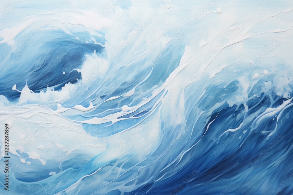 Poster abstract blue and white painting creating a mesmerizing seascape, evoking the dynamic movement of oc