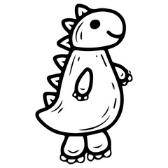 Plush dinosaur. Hand drawn doodle. Comforter for newborn. Soft toy for baby. Textile cute item for children. Vector line art illustration.