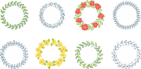 Vibrant Floral Round Wreaths – Beautiful Flower and Leaf Vector Design