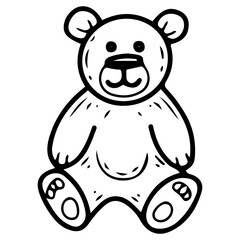 Teddy bear. Hand drawn doodle. Soft toy games for baby. Textile cute item for children. Childhood. Vector line art illustration.