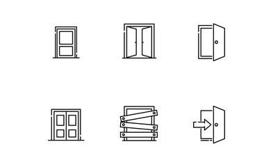 Set of Open door icon, Entrance, doorway Symbol Outline icon, Editable Stroke