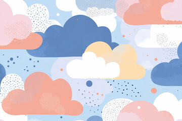 Colorful clouds in a whimsical sky pattern, creating a playful atmosphere for backgrounds