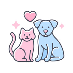 Obraz premium Cute dog and cat illustration with heart on a transparent background