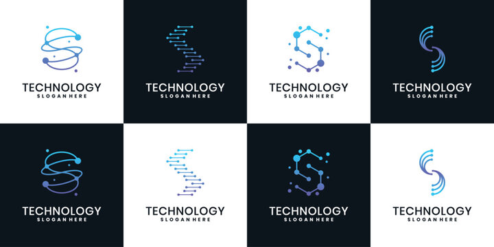 Set of technology letter S logo design