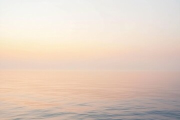 Serene sunset over calm ocean waters, soft pastel colors reflecting on the surface, tranquil scene