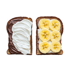 Sliced Bread with Cream and Banana Topping on Wooden Surface