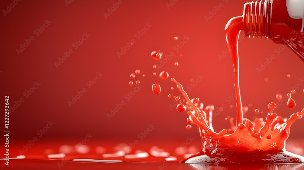Poster crimson cascade: a vibrant red liquid explodes in a breathtaking splash, creating a mesmerizing visu