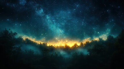 Fototapeta premium Mystical Night Forest Under Starry Sky