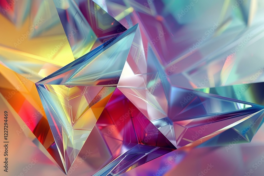 Poster abstract background forming by glass triangles with refraction of light creating a beautiful spectru