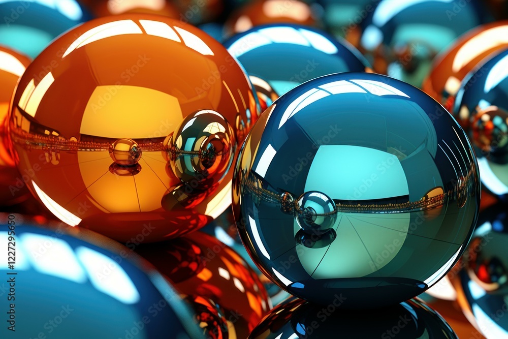 Poster multiple reflective spheres create a mesmerizing visual effect through the interplay of light and sh