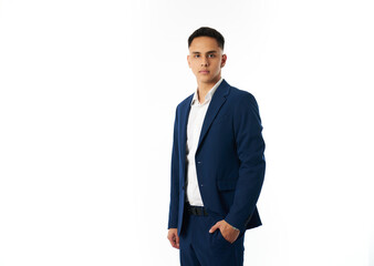 Businessman posing with hand in pocket during corporate photoshoot