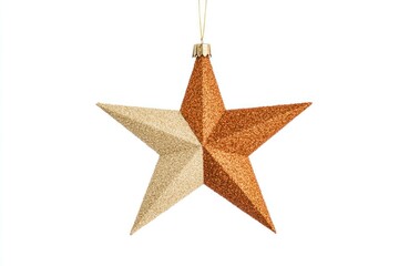 Obraz premium A shimmering gold and copper star ornament, perfect for festive holiday decor, with a glossy finish and textured surface that adds elegance to any Christmas setting