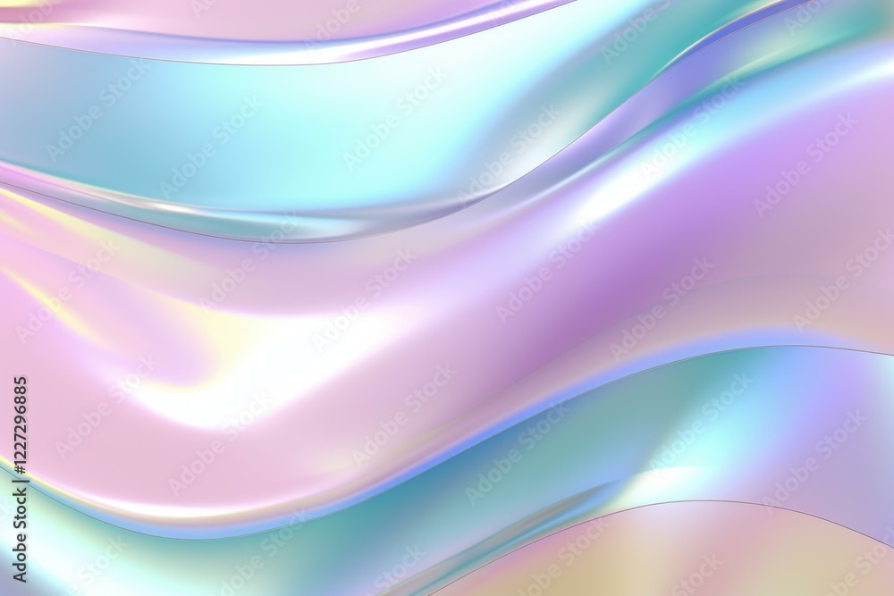 Poster smooth holographic iridescent texture with pastel colors creating an abstract wavy background