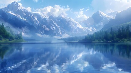 Fototapeta premium Mountains are majestic landforms that rise high above the surrounding terrain, often with rugged peaks, deep valleys, and breathtaking landscapes. They are formed by geological processes like tectonic