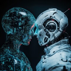 Fototapeta premium Two robots are hugging each other