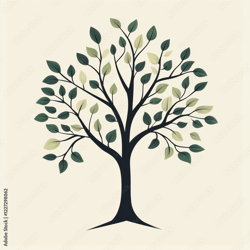 Poster elegant tree icon featuring branches and vibrant leaves in a modern minimalist style suitable for va