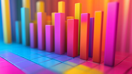 Obraz premium A minimalist, yet colorful bar chart displaying the percentage of different genres of music liked by different age groups. 