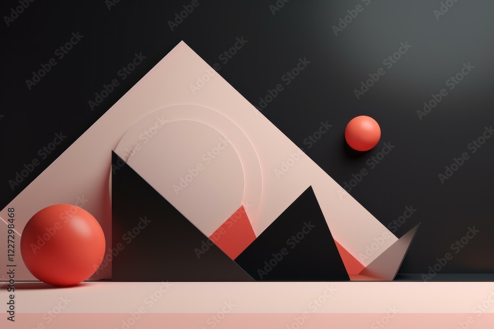 Aufkleber modern and minimalist abstract composition featuring geometric shapes and spheres on a black and pin