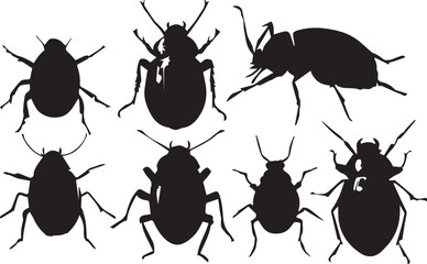 A set of insects silhouettes for flat design. Hand drawn vector illustration