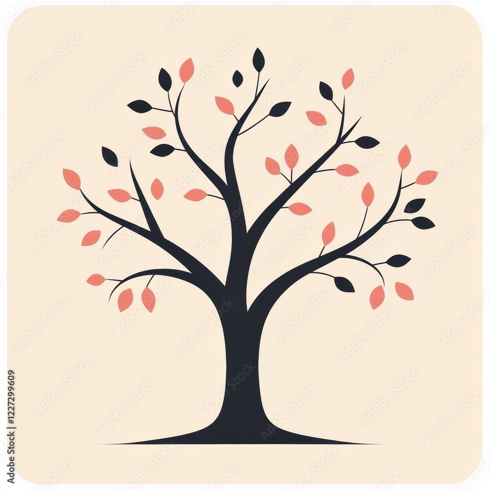 Leinwandbilder stylized tree icon featuring branches and leaves on a cream background suitable for nature themed de