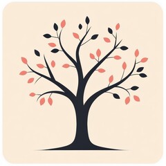 Obraz premium Stylized tree icon featuring branches and leaves on a cream background suitable for nature themed designs. Generative AI