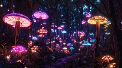 Glowing Mushrooms Forest