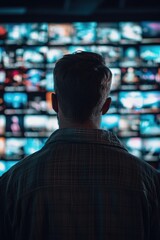 Man in front of TV screens